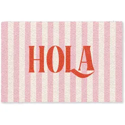 FUSSMATTE Hola - Zitat - Streifen - Pastell - Rosa - Rot - Weiß Schmutzfangmatte 180x120 cm