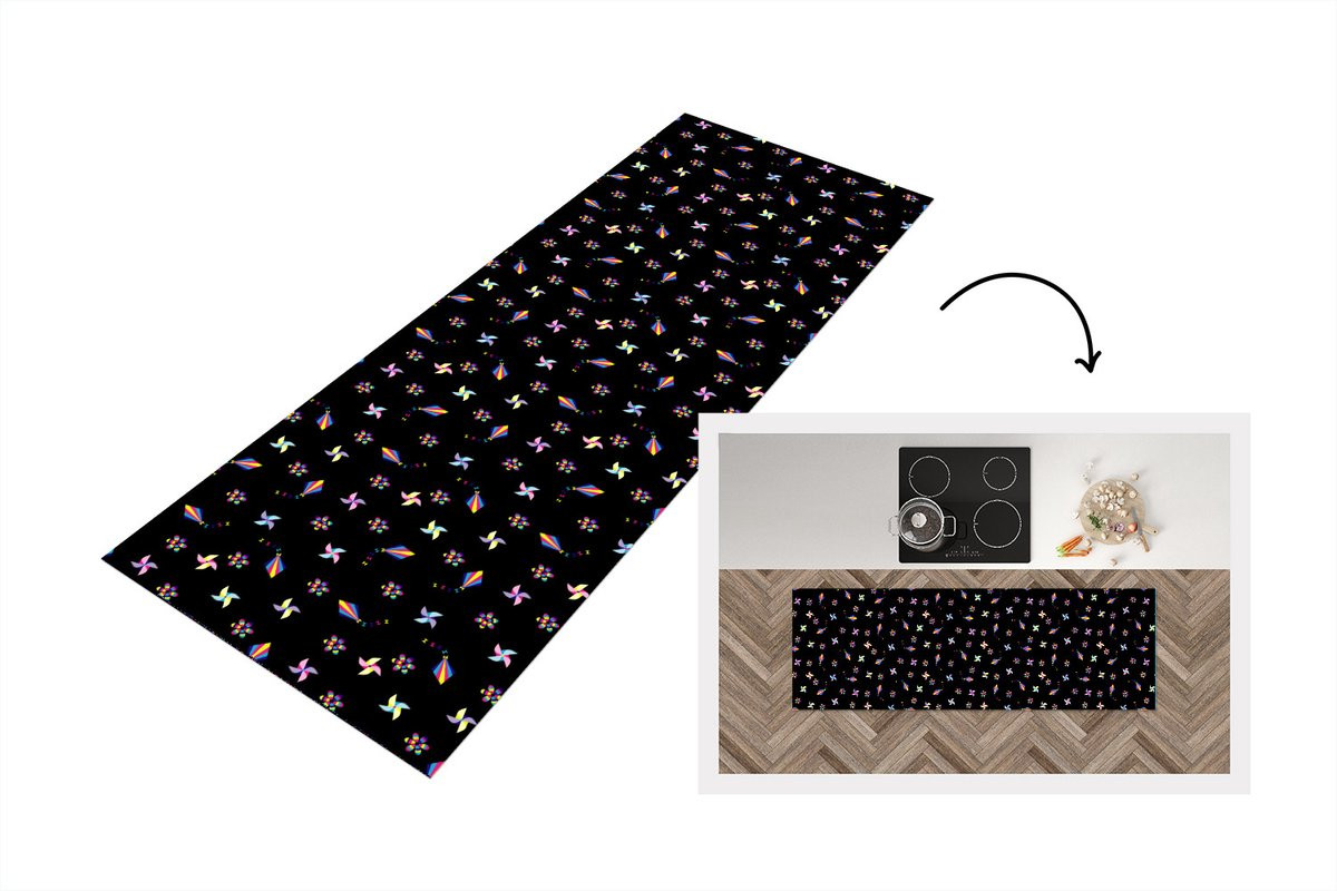 KitchenYeah Keukenloper Vinyl met Regenboog en Windmolen Patroon voor Kinderen - 180 x 60 cm