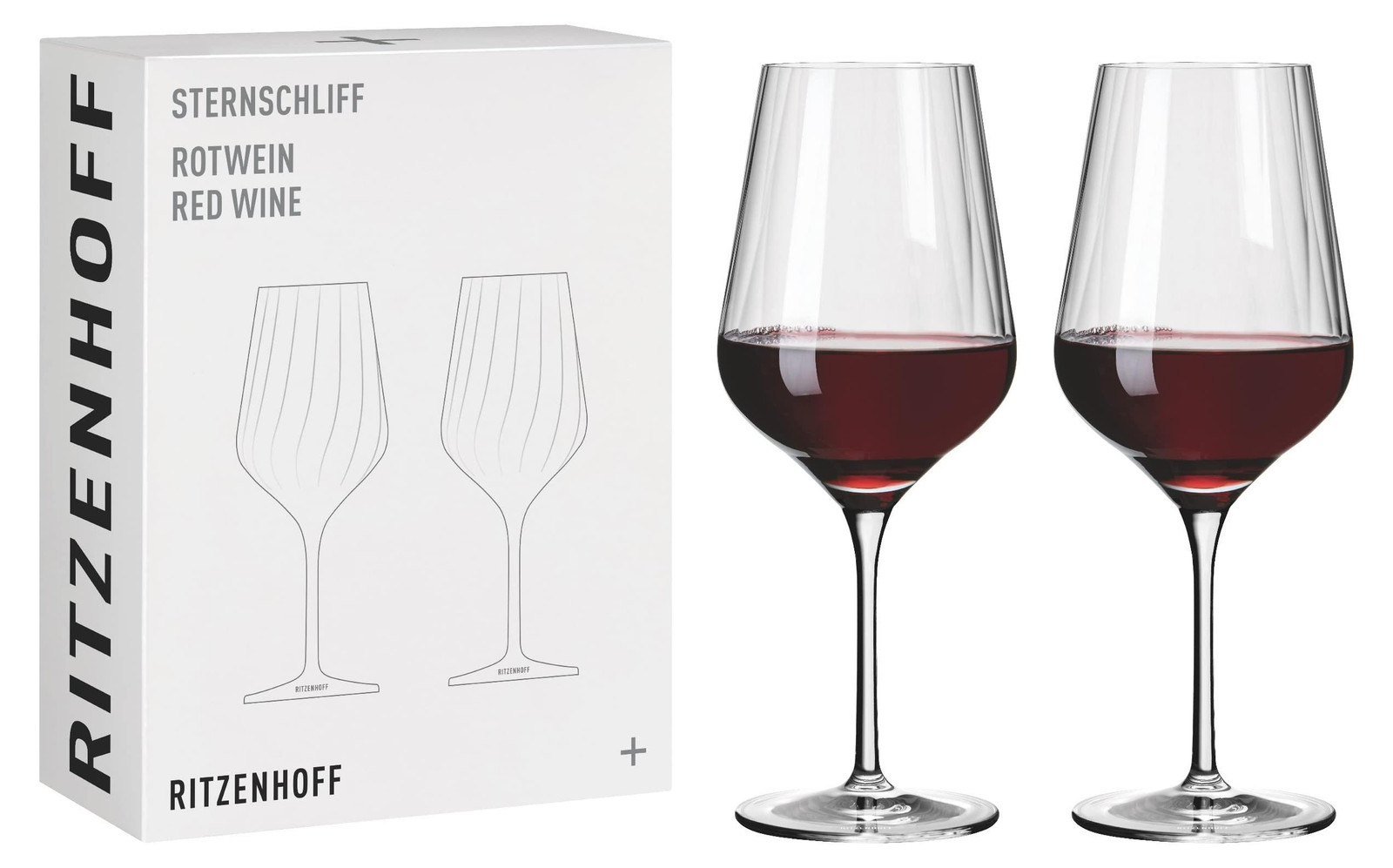 Dripio Roodwijn glazen set van 2 stuks, ster vorm geslepen kristal, 500 ml