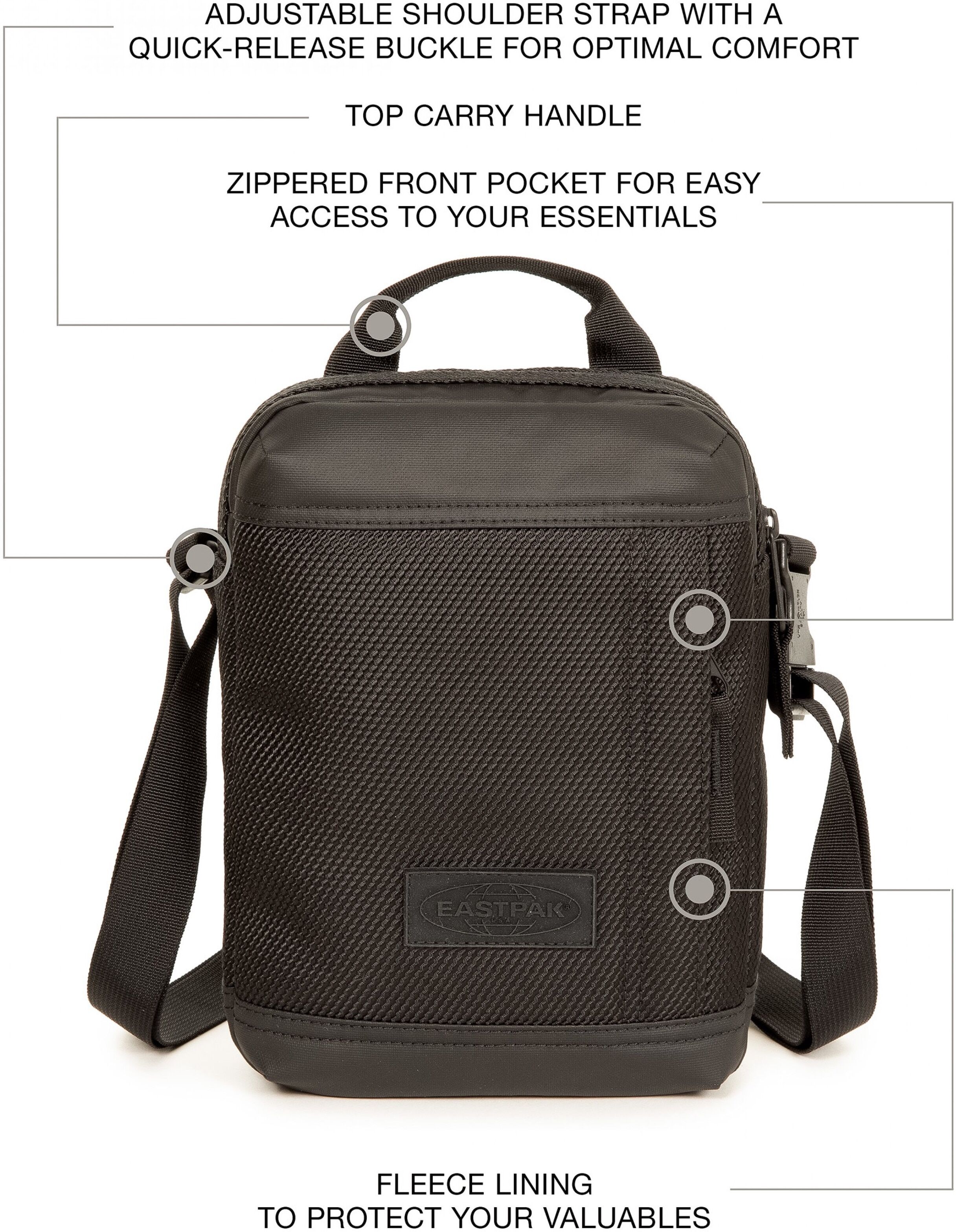 Mini Bag EASTPAK "THE ONE CNNCT", Damen, Gr. B/H/T: 17cm x 23cm x 5cm, schwarz, Polyester, unifarben, Taschen Mini Bag, Schultertasche, Mini Bag mit verstellbarem Schulterriemen schwarz B/H/T: 17cm x 23cm x 5cm