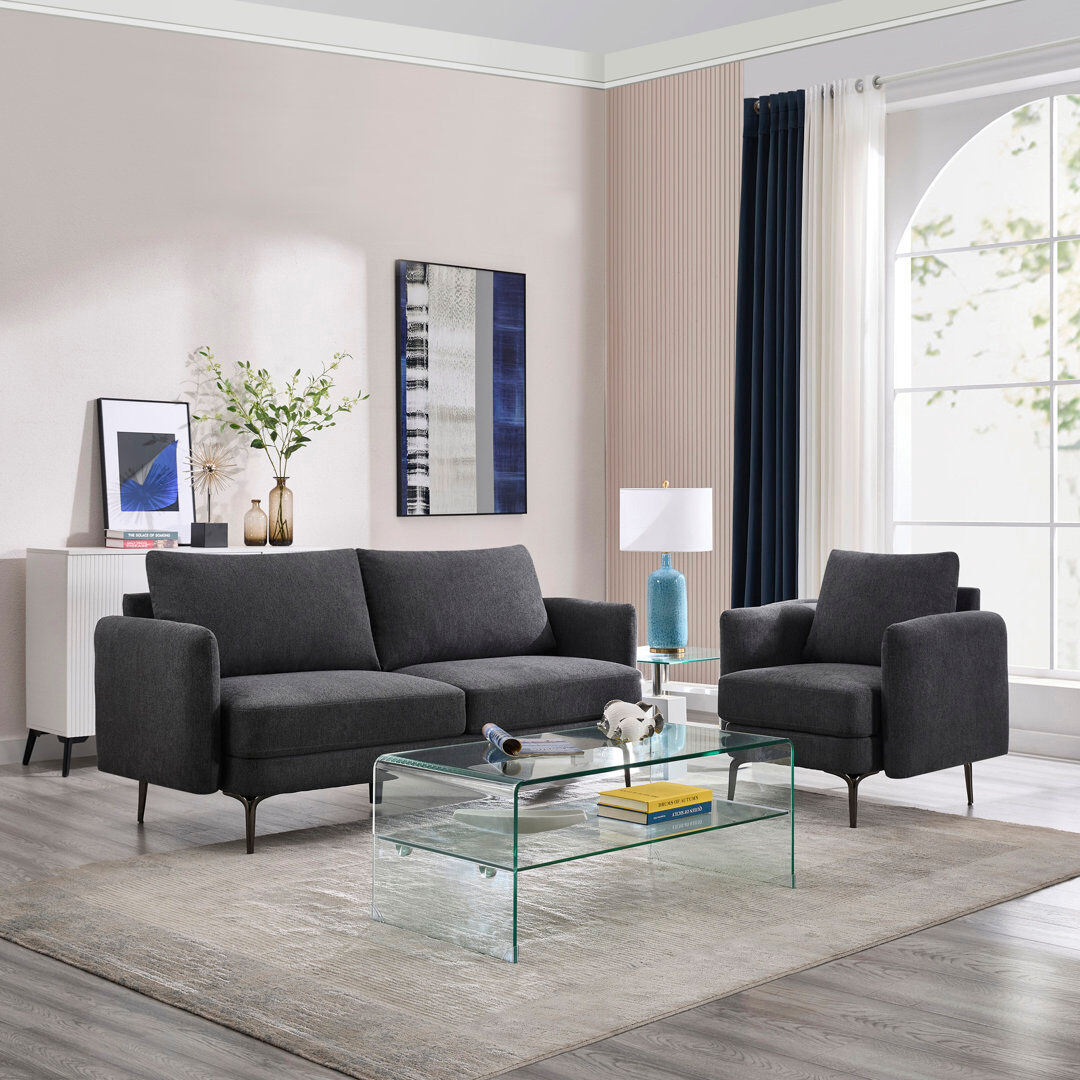 Metro Sofia 1+3 Seater Fabric Sofa Set Charcoal 2