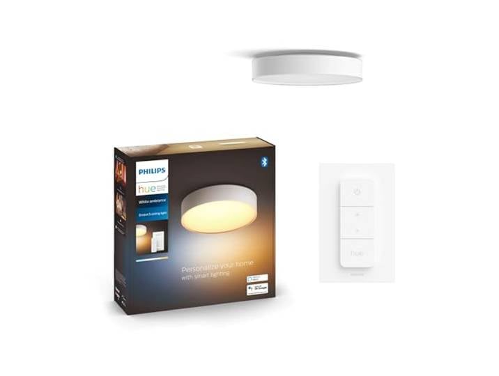 Philips Hue White Ambiance\, Plafonnier Enrave X-Large +Télécommande\, Blanc Éclairage Plafond Rond Extra-large\, Blanc Chaud/Froid 2200-6500K\, Télécommande incluse\, Contrôle Vocal & App\, Bluetooth