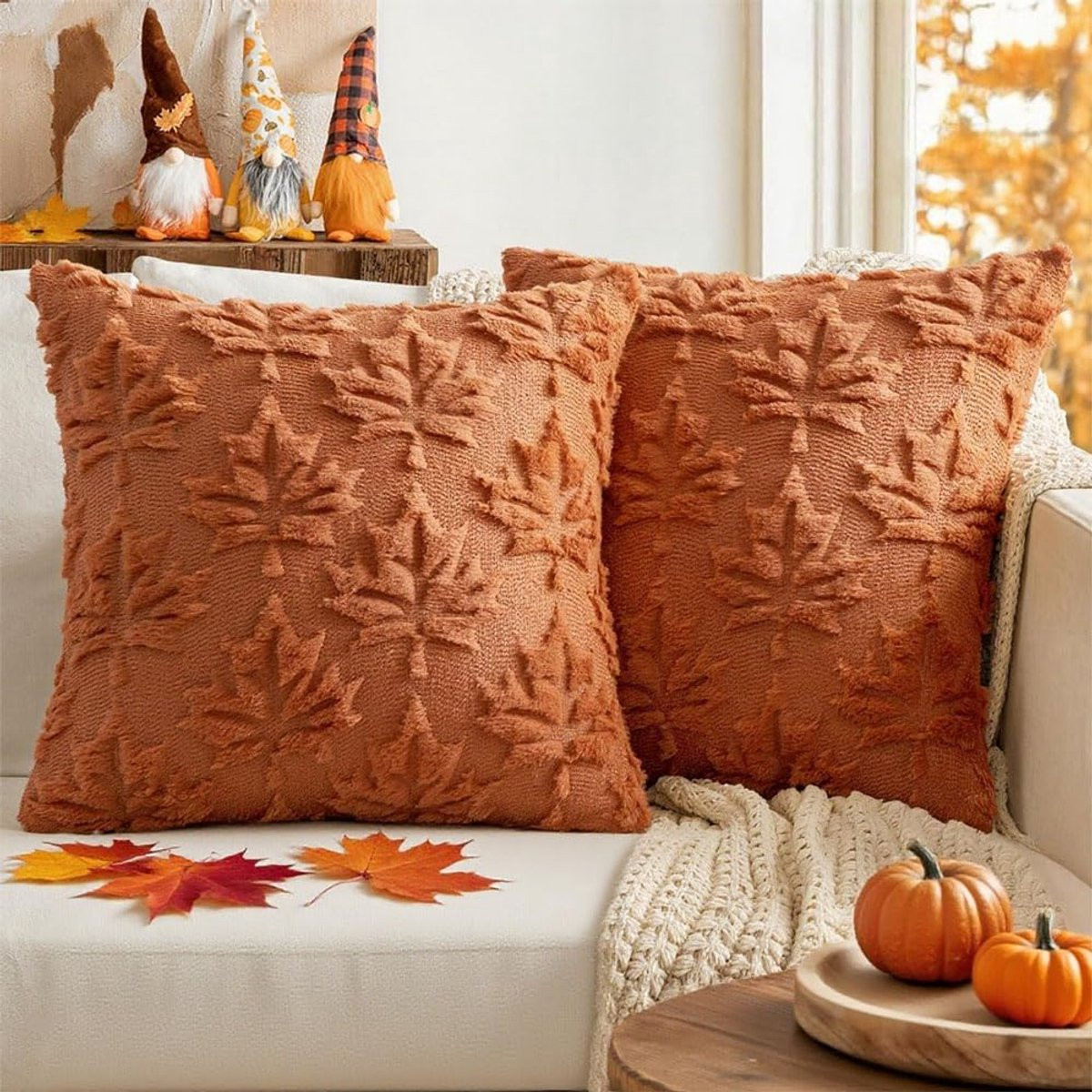 Unyqoos Set van 2 decoratieve kussenslopen met esdoornblad voor herfst