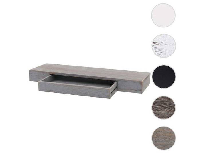 Étagère murale HWC-H37 Tiroir Bois massif 8x80x25cm gris shabby