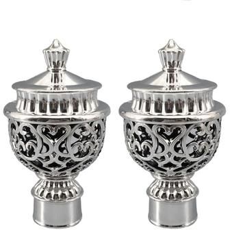 ModernMart Elegant Hollow Curtain Rod Finials Decorative End Caps For Drapery Rods silver