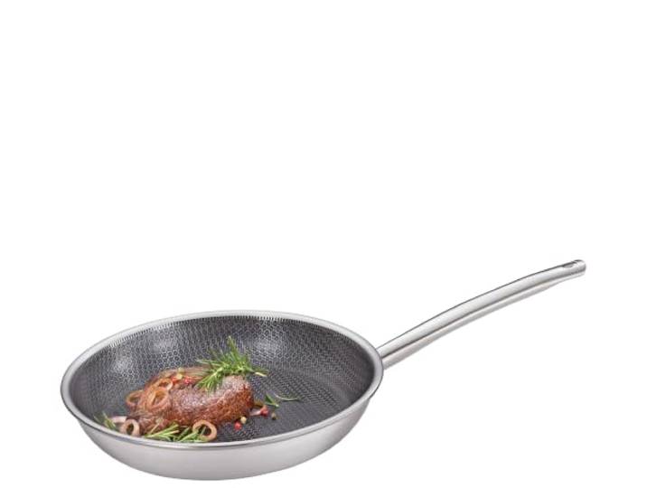 Spring Vulcano Bratpfanne CUT RESIST PURE 28 cm, induktionsgeeignet Wabenstruktur aus Edelstahl, mineralische Antihaftbeschichtung, backofenfest, für Metallwender bestens geeignet