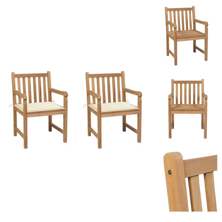 vidaXL Gartenstühle 2 Stk. mit Cremeweißen Kissen Massivholz Teak - Gartenstühle