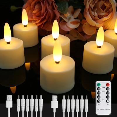 Inspired Living Rechargeable Flameless LED Candles With Remote Timer And 3D Flickering Tea Lights 6pcs