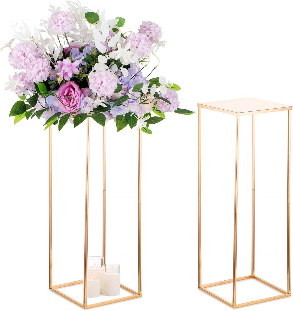 Set van 10 geometrische gouden bloemstandaards voor tafeldecoratie, Hoogte: 80 cm