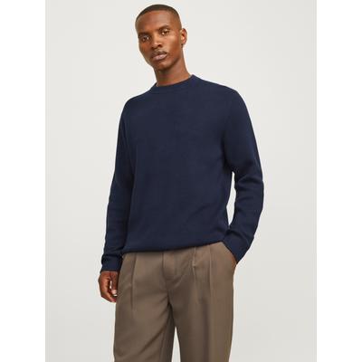 Rundhalspullover JACK & JONES "JPRBLAMARK MERINO KNIT CREW NECK LN", Herren, Gr. L, night sky, Strick, Obermaterial: 100% Wolle, meliert, normal normal, Rundhals, Bündchen, Pullover Rundhalspullover, Wolle, regular fit