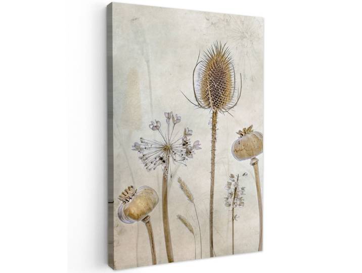 LEINWANDBILD Blumen - Aquarell - Stilleben - Braun - Vintage Wanddeko 40x60 cm