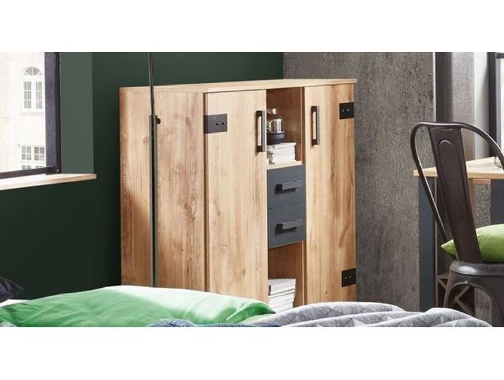 Kommode Nolan Eiche Dekor mit Schubladen H:105cm/B:124cm/T:41cm Dunkelgrau industrial, Soft-Close