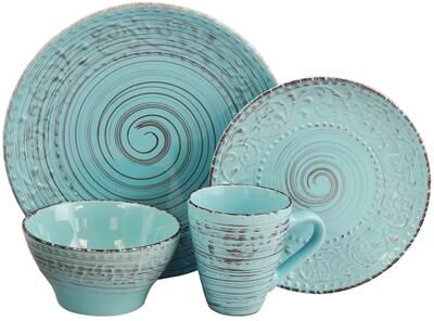 Elama Malibu Waves 16-Piece Dinnerware Set in Turquoise