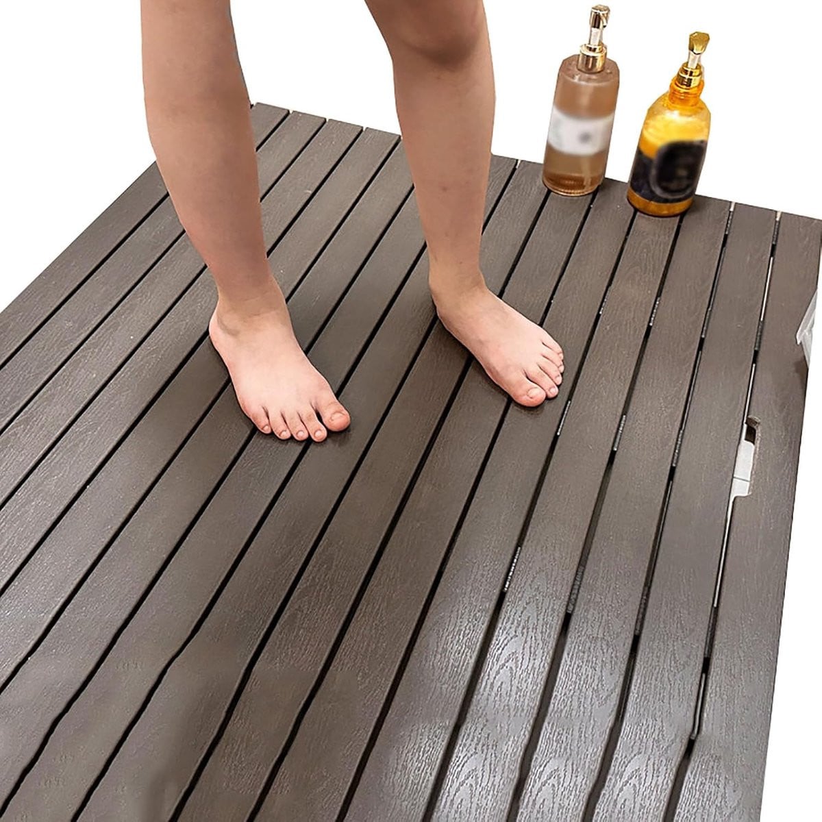 Houten Douchemat Grijs - Antislip Badkamer Vloermat - 70 x 70 cm