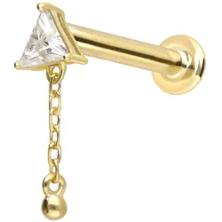 14 Karat Gold Labret mit Innengewinde MOISSANIT-DREIECK + KETTE