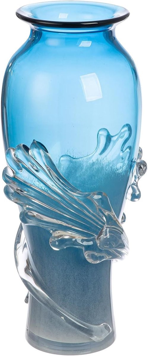 Handgemaakte blauwe decoratieve glas art vaas met een hoogte van 40 cm