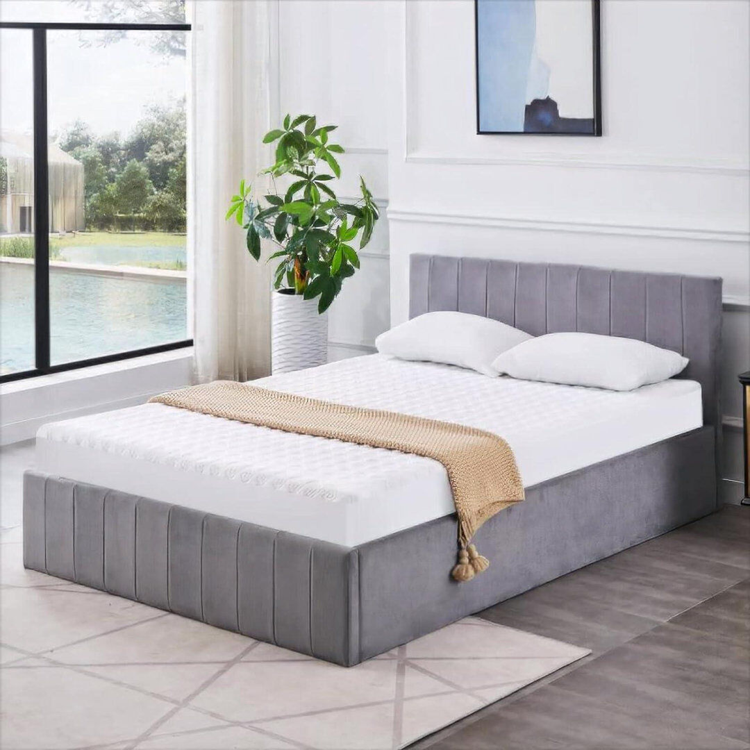 Fairmont Park Ottoman Storage Bed Grey Lined Pattern Velvet With 1 Mattress Grey Small Double (4')