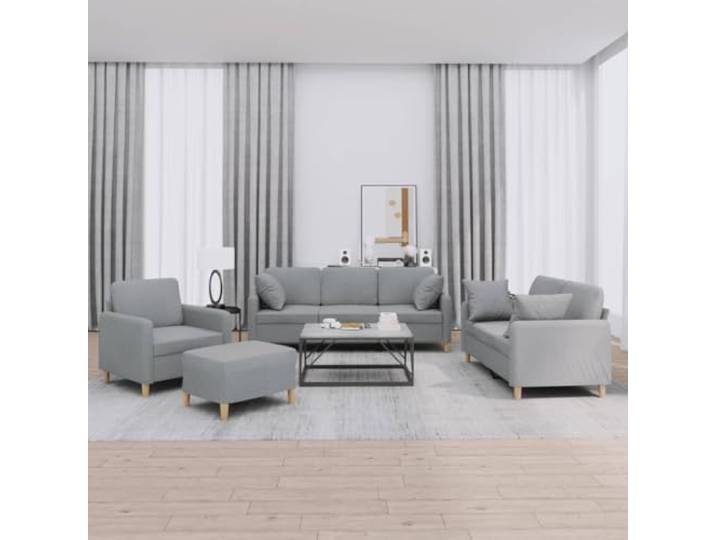 HEFZGDB 4-TLG. Sofagarnitur mit Kissen Hellgrau Stoff, Bequemes Sitzmöbel Set mit Atmungsaktivem Bezug und Robustem Gestell, Vielseitige Wohnzimmer Couch für Entspannung