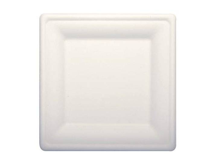 tradingbay24 Teller, Zuckerrohr eckig 26 cm x 26 cm weiss tbU90243 Zuckerrohrteller Einwegteller Nachhaltig, 400 Stück
