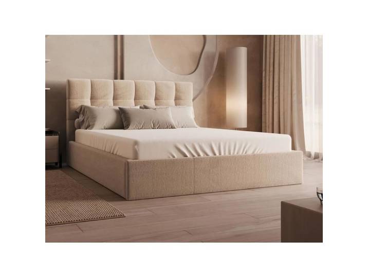 Lit coffre 180 x 200 cm - Velours - Beige - MIRDAL