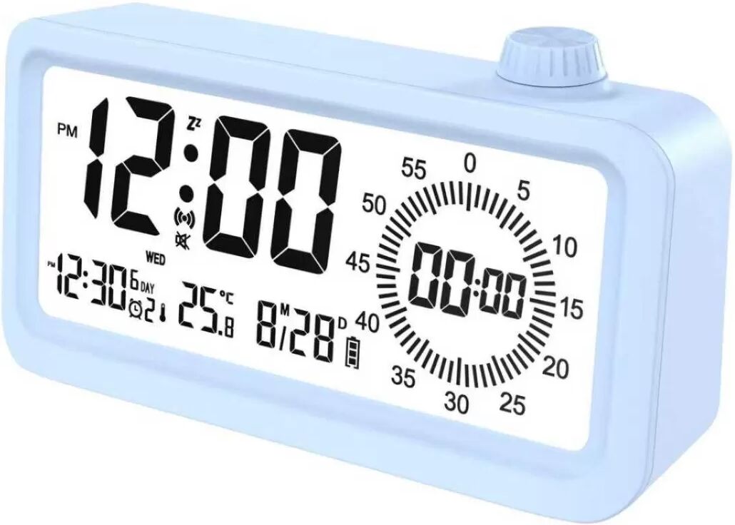 INF Réveil Intelligent Rechargeable avec Écran LCD, Veilleuse et Compte à Rebours Bleu