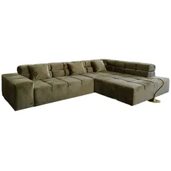 KAWOLA Sofa NEVADA Ecksofa Velvet olivgrün Recamiere rechts