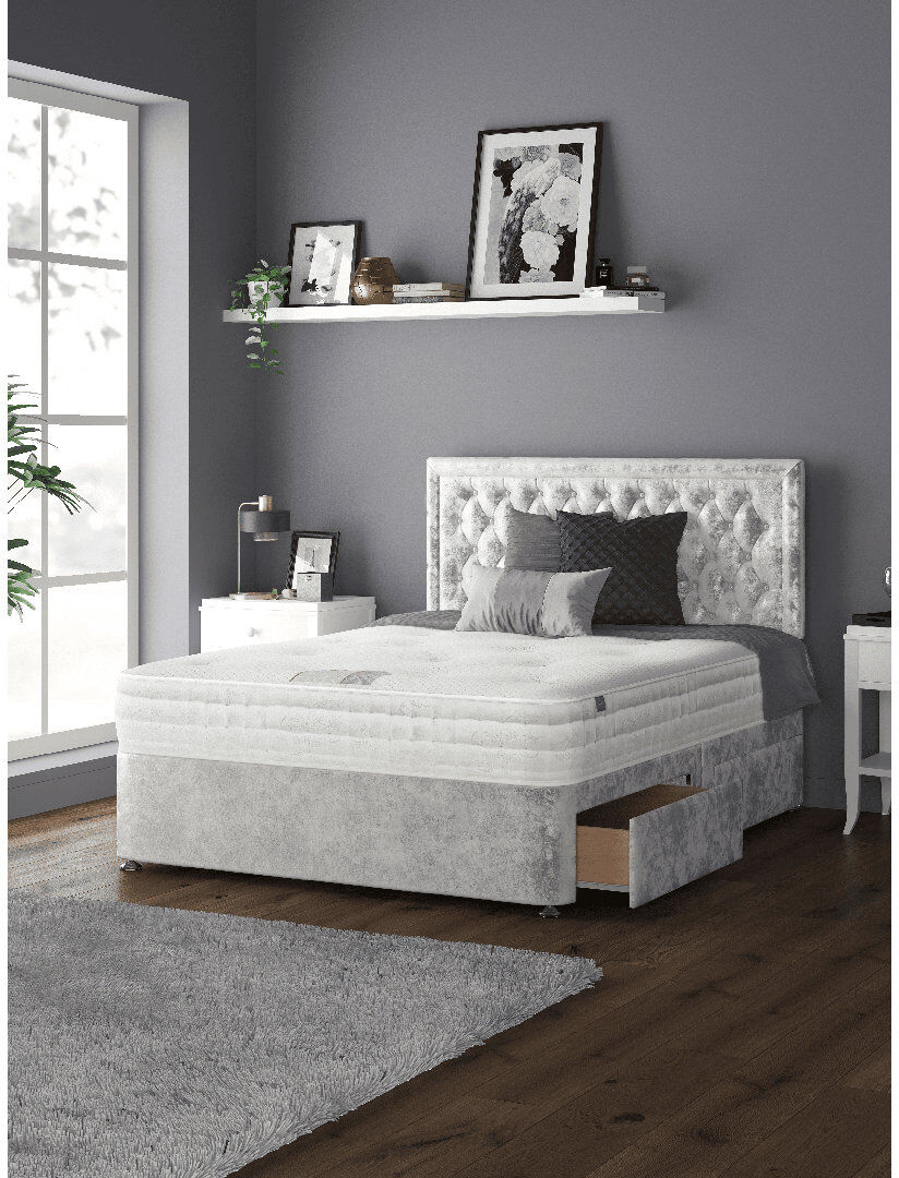 Rosdorf Park Fan Upholstered Drawers Bed Silver Kingsize (5')