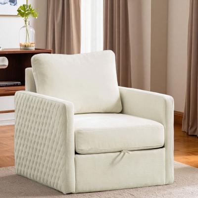 "29.53"" Chenille 360° Swivel Armchair with Hidden Storage and Diamond-Shape Tufted Armrests and Pillow"