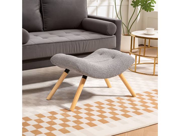 HOMCOM Repose-pieds Moderne Bois Rembourré Gris Clair