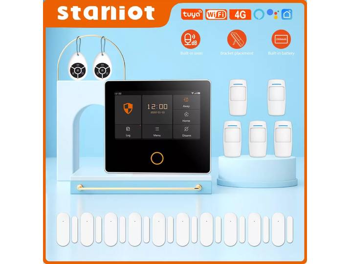 Staniot – système de sécurité domestique sans fil, wi-fi 4G, Tuya, capteurs d'alarme pour maison intelligente, sirène intégrée, fonctionne avec Alexa,Support App Kit de cambriolage à distance