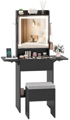 Costway Space-saving Vanity Desk with Mirror and Lights for Bedroom-Black
