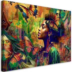 LEINWANDBILD Frau Schmetterlinge Abstraktion 120x80cm