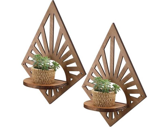 Lot de 2 Étagères Murales Bohème Marron en Bois en Forme de Losange