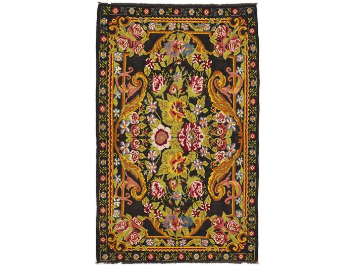 Kelim Rosen Teppich 211x336 Handgewebt Orientteppich Wolle