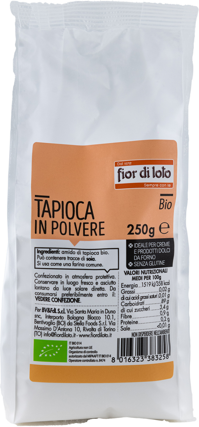 FIOR DI LOTO Fior Di Tapioca In Polvere Biologica 250 Grammi 