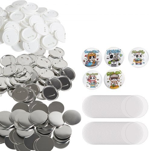 VEVOR Badge Maker Accessoires 75 mm, 200 stuks Reserveonderdelen voor Ronde Badges, Metaal en Kunststof, Wit
