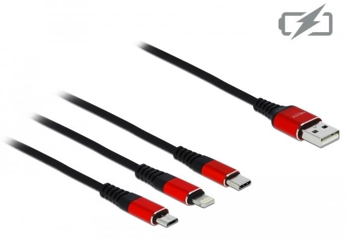 Delock 85891 USB 3-in-1 laadkabel voor Lightning, Micro-USB en USB-C, 30 cm
