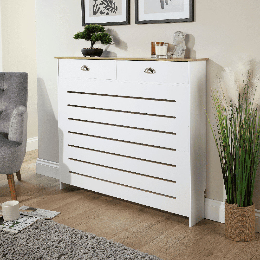 BigFurnitureWarehouse Batley Drawer Radiator Cover White 2 Drawer - 111.5cm W