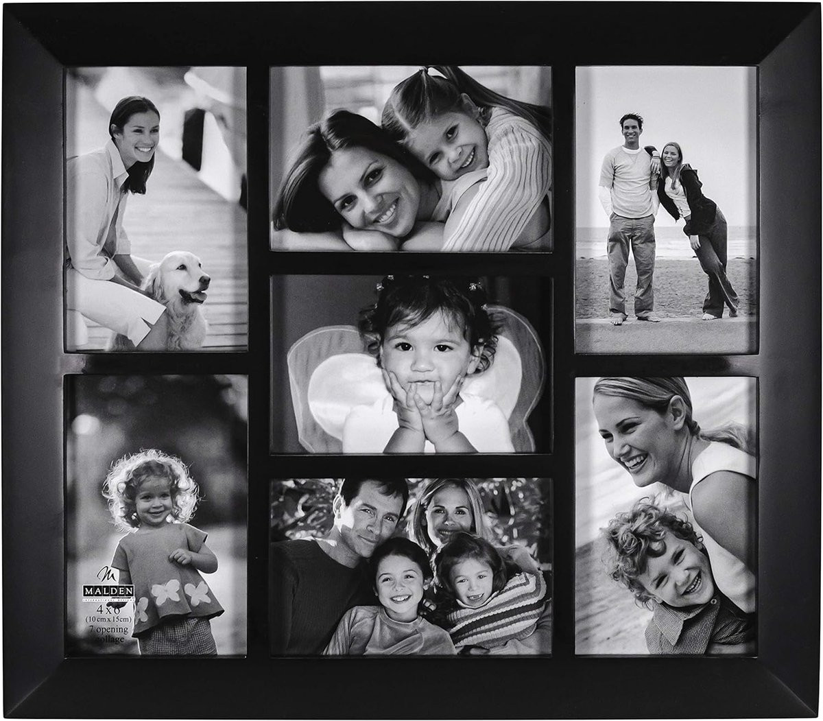 Fotolijst Hout - Collage Frame - Wanddecoratie - Afgeschuinde Rand - 7 Foto's - Zwart
