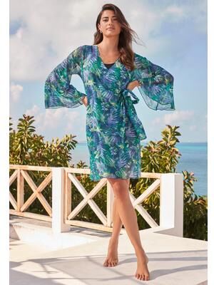 Plus Size Women's Sheer Wrap Cover-Up by Swim 365 in Peri Silver Palm (Size 18/20)