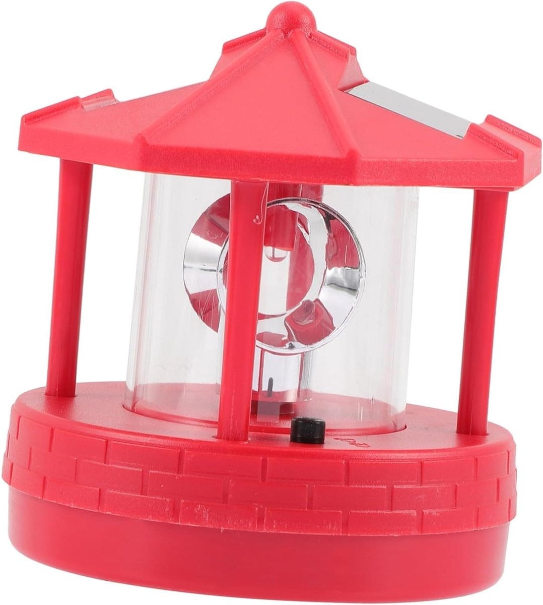 Zonne Vuurtoren Ornament Tuinlamp Lantaarn Rood - Hoogte: 11.5 cm