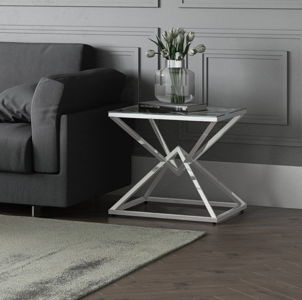 Ivy Bronx Ause Glass Top Frame Square Side Table Clear 50cm H X 50cm W X 50cm D