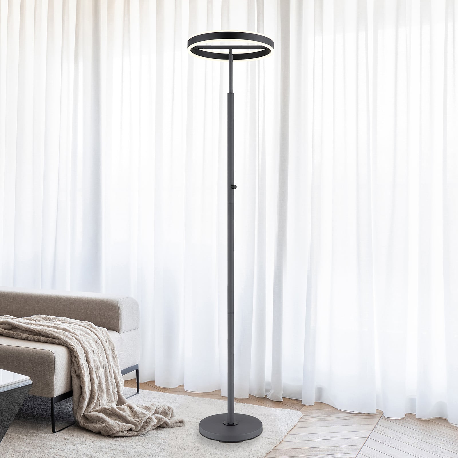 home24 Vloerlamp Emanuel grijs/zwart Ø 40cm