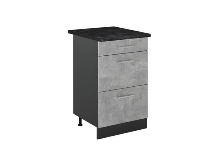 Vicco Küchenunterschrank R-Line, Beton/Anthrazit 50 cm 3 Schubladen · Arbeitsplatte Anthrazit · Höhenverst. Füße · Leichter Zugriff · Frei kombinierbar