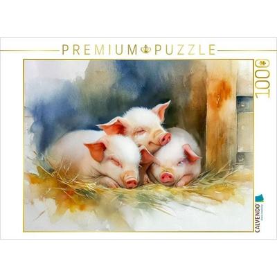 CALVENDO Puzzle Drei glückliche kleine Schweinchen dösen vor sich hin | 1000 Teile Lege-Größe 64x48cm Foto-Puzzle für glückliche Stunden, von ,