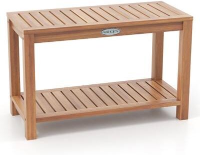 Costway 30 Inch Teak Wood Shower Bench Inside Shower Stool with Storage Shelf