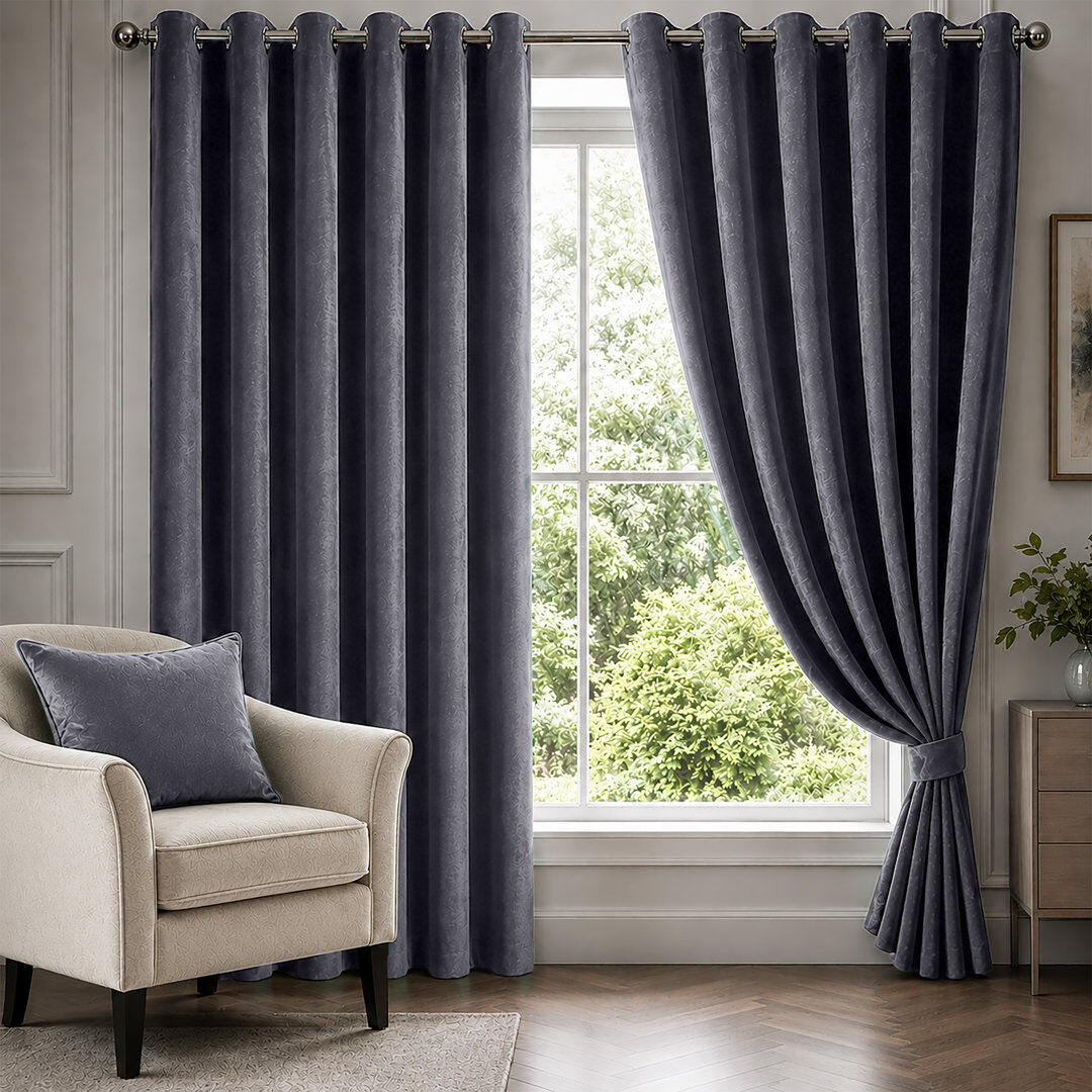 Canora Grey Velvet Room Darkening Curtain Panel Pair Grey 168 cm X 137 cm