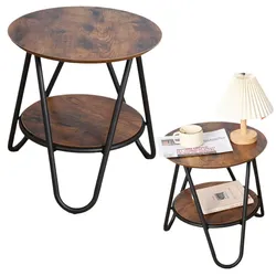 Runder Couchtisch mit zusätzlicher Ablage, Industrial Vintage, 40x42cm