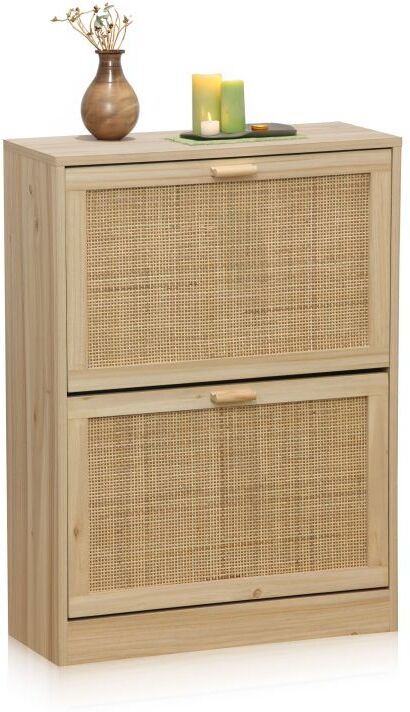 duehome Zapatero de 2 puertas abatibles de rattán 60x82 cm Made - Pino - Rattan