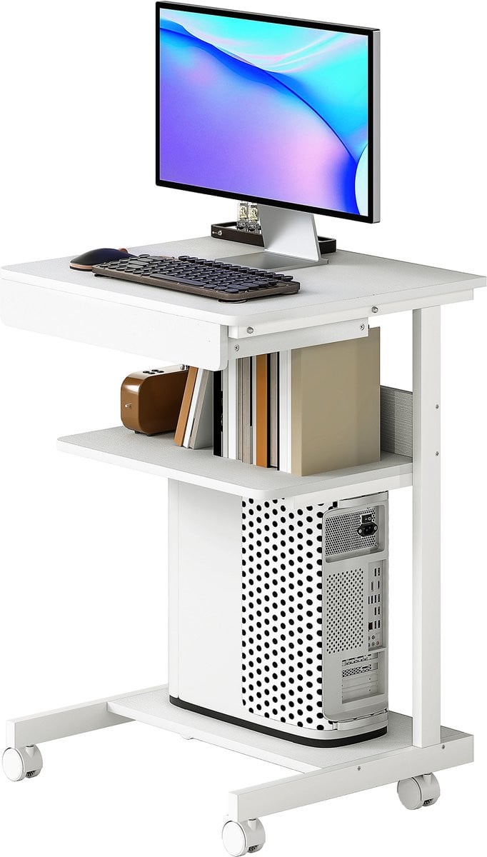 Lunpog Computerbureau op wieltjes met CPU-houder, lades en planken